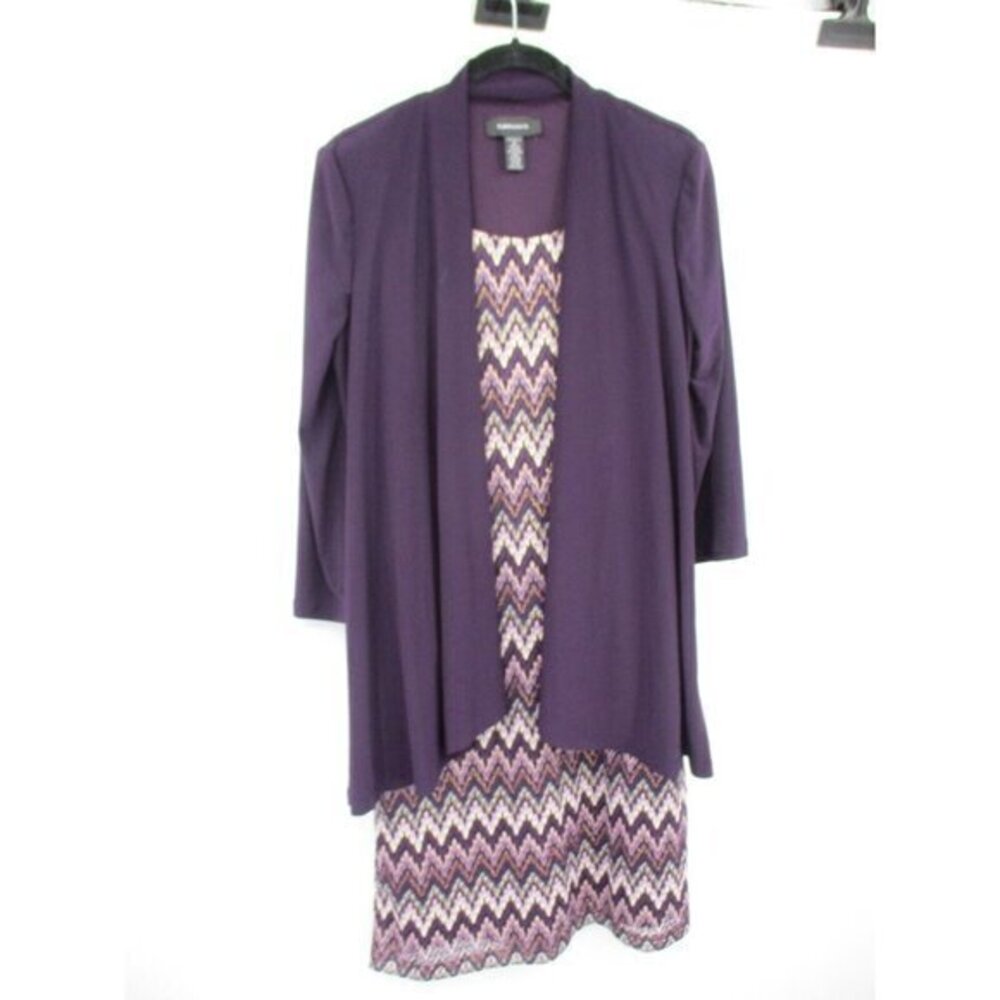 R&M Richards Womens Dress 6 Purple Multi Color Attached Cardigan Casual Stretch